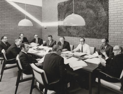 Management meeting, Mercedes Trucks, Dandenong, Victoria for E G Holt, Melbourne, 1974 [picture] / Wolfgang Sievers
