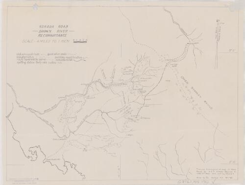 Kokoda road : Brown River reconnaisance / traced from & print of map of Road Recce by N.G.F Survey Section on June 21st 1942 ; done by Ia. Section M.I. 30.7.42