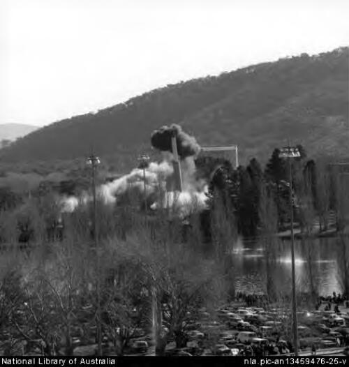 Royal Canberra Hospital Implosion, 13 July 1997 [picture] / Jim Nomarhas, Henk Brusse and Loui Seselja