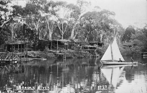 A sail boat on the creek, Berrima Internment Camp, New South Wales, approximately 1917 / D. Speer