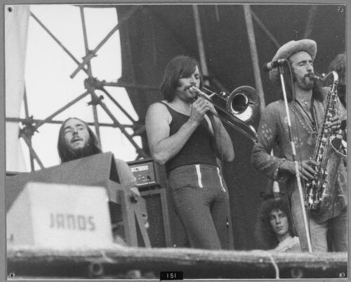[Malcom Capewell at the saxophone, Mal Logan the keyboard player and the band Carson performing at the Mulwala Rock Festival, Mulwala 1972] [picture] / Joseph Oros