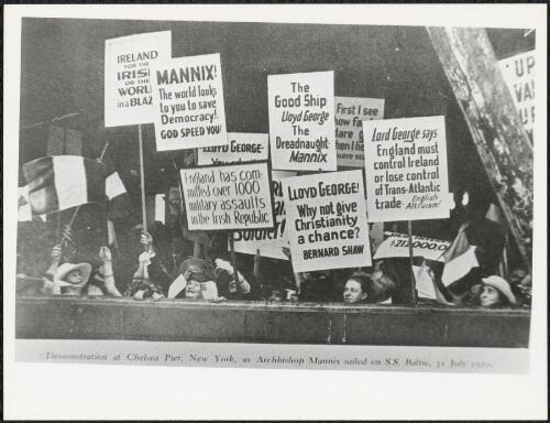 Demonstration at Chelsea Pier, New York as Archbishop Mannix sailed on S.S. Baltin, 31 July 1920 [picture]