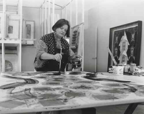 Helen Geier, artist at work in her studio at Bombay, Braidwood, New South Wales, July 1998 [picture] / Terry Milligan