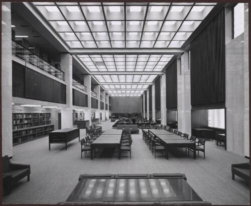 [Main Reading Room from eastern end, National Library of Australia, Canberra, 1968] / Max Dupain