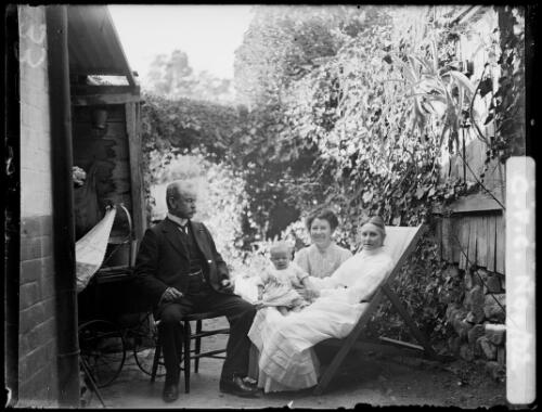 Uncle Prescott Cazneaux, Winifred, Rainbow and Auntie Prescott Cazneaux at Riley Street, North Sydney, 1909 [picture] / Harold Cazneaux