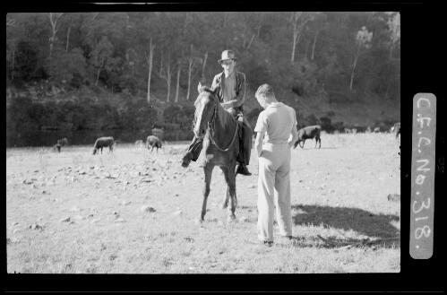 George Hunt on a horse and the young Harold Cazneaux, Flinders Ranges, South Australia, 1937 [picture] / Harold Cazneaux