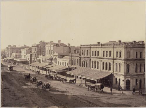 King Wm [William] St, Adelaide [showing Hall's Southern Cross Hotel, the Imperial and various shops, horse and buggy and tram] [picture]