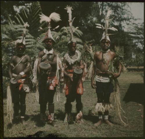 Four native dancers, Rabaul, New Guinea, ca. 1937 [transparency] / Sarah Chinnery