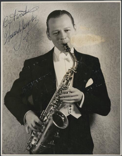 Portrait of Howard Jacobs playing the saxophone, ca. 1936 [picture]