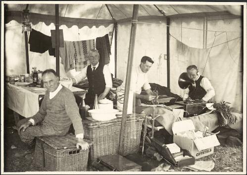 From left, V. Miller, Charles Daley senior, Edward Edgar Pescott, Herbert Bennett Williamson, Grampians expedition, Victoria, ca. 1920s [picture]