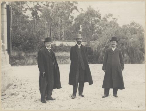 Group portrait of the Honourable Alfred Deakin and two unidentified men, ca. 1907 [picture]