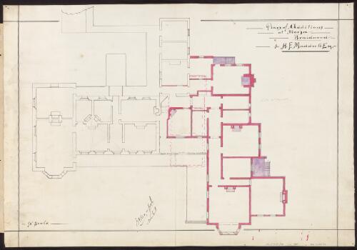 Plan of additions at "Mona" Braidwood for H. F. Maddrell Esq. [picture] : [pink floor plans]