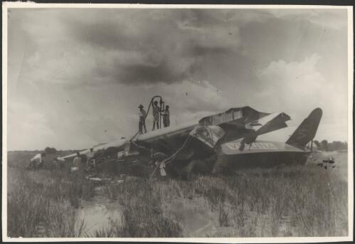 Wreckage of Australian National Airways Avro Ten, Southern Sun, VH-UNA, which crashed at Alor Setar, Malaysia, during first all-Australia air mail and passenger service from Australia to England, 1931 [picture]