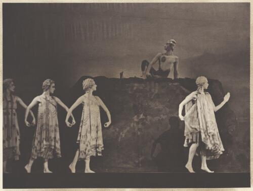 David Lichine as The Faune (above), artists of the company as Nymphs, and Tamara Grigorieva as The Nymph (right), in L'Apres-Midi d'un Faune, Original Ballet Russe, Australian tour, His Majesty's Theatre, Melbourne, Apr - May 1940 (1) [picture] / Hugh P. Hall