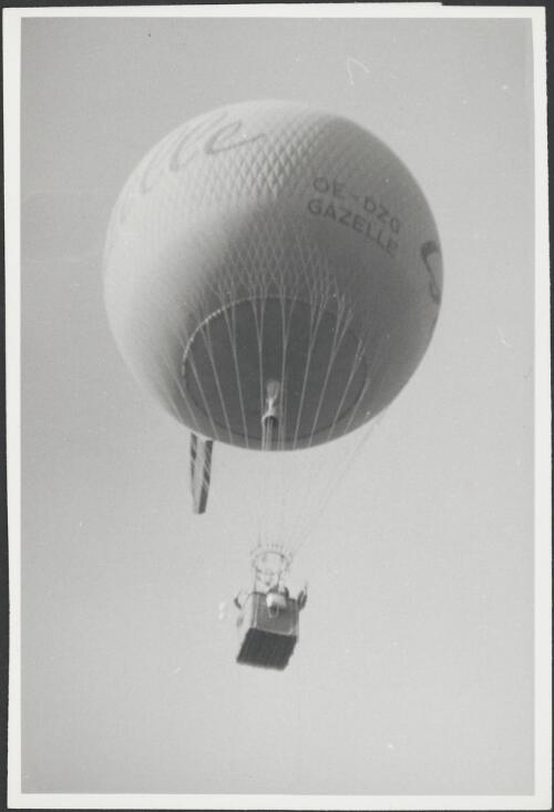 Hot air balloon in flight, upon which Sir Hudson Fysh was a passenger, Eisenstadt, Austria, 27 October 1965 [picture]