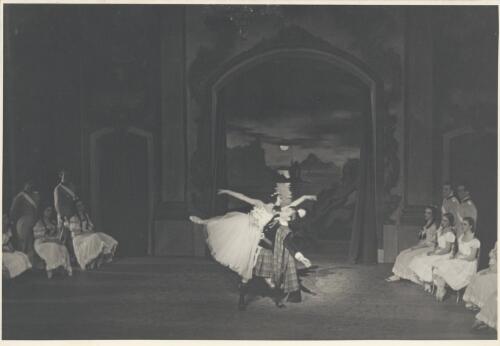 Tatiana Stepanova as La Sylphide (centre left), Michel Panaieff as the Scotsman (centre right), and artists of the company, in Graduation ball, The Original Ballet Russe, Australian tour, His Majesty's Theatre, Melbourne, 1940 (2) [picture] / Hugh P. Hall