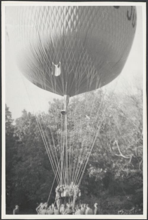 Crowd gathered around basket of hot air balloon on which Sir Hudson Fysh was a passenger, Eisenstadt, Austria, 27 October 1965 [picture]