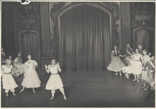 Tatiana Leskova as a junior girl (centre) and artists of the company, in Graduation ball, The Original Ballet Russe, Australian tour, His Majesty's Theatre, Melbourne, 1940 [picture] / Hugh P. Hall