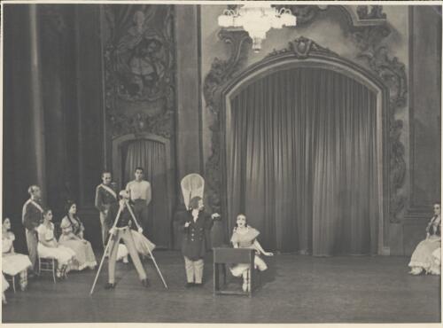 Helene Lineva and Maria Azrova as the two teachers (centre left), Marina Svetlova as the school girl (sitting centre), and artists of the company, in Graduation ball, The Original Ballet Russe, Australian tour, His Majesty's Theatre, Melbourne, 1940 [picture] / Hugh P. Hall