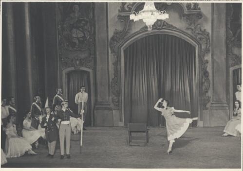 Helene Lineva and Maria Azrova as the two teachers (standing front left), Marina Svetlova as the school girl (centre right), and artists of the company, in Graduation ball, The Original Ballet Russe, Australian tour, His Majesty's Theatre, Melbourne, 1940 [picture] / Hugh P. Hall