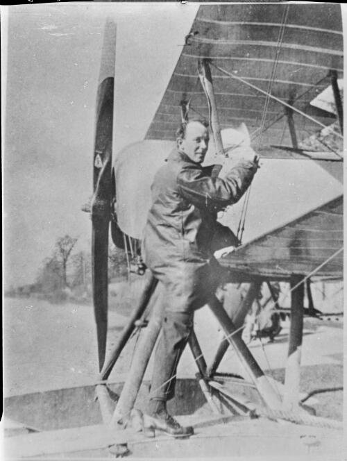 Harry Hawker with a Sopwith Baby seaplane, ca. 1915 [picture]