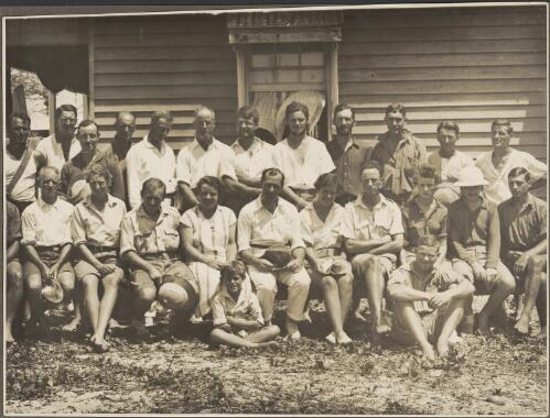 Group picture of the members of the Great Barrier Reef Expedition, Low Islands, Queensland, 1928 [picture]