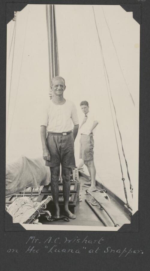 Portrait of A.C. Wishart on board the Luana at Snapper Island, Queensland, ca. 1928 [picture] / Charles Maurice Yonge