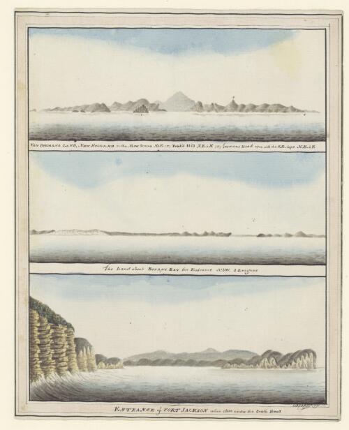 Van Diemans Land, New Holland ; The land about Botany Bay ; Entrance of Port Jackson when close under the South Head [picture] / Geo. Raper