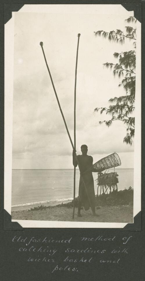 Islander holding a traditional fish trap used on the island, Meer Island, Queensland, ca. 1928 [picture] / Charles Maurice Yonge