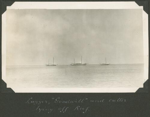 Lugger "Goodwill" and a cutter lying off the reef, Meer Island, Queensland, ca. 1928 [picture] / Charles Maurice Yonge