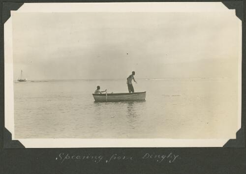 Men spearing fish from a boat, Meer Island, Queensland, ca. 1928 [picture] / Charles Maurice Yonge