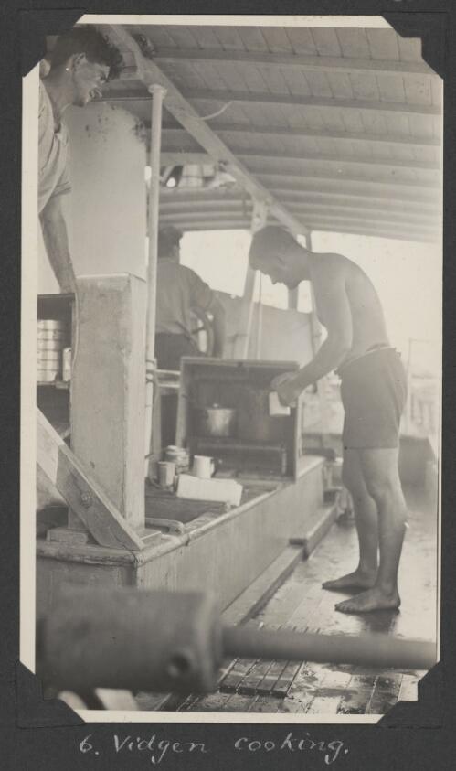 Vidgen cooking on board, Queensland, ca. 1928 [picture] / C.M. Yonge