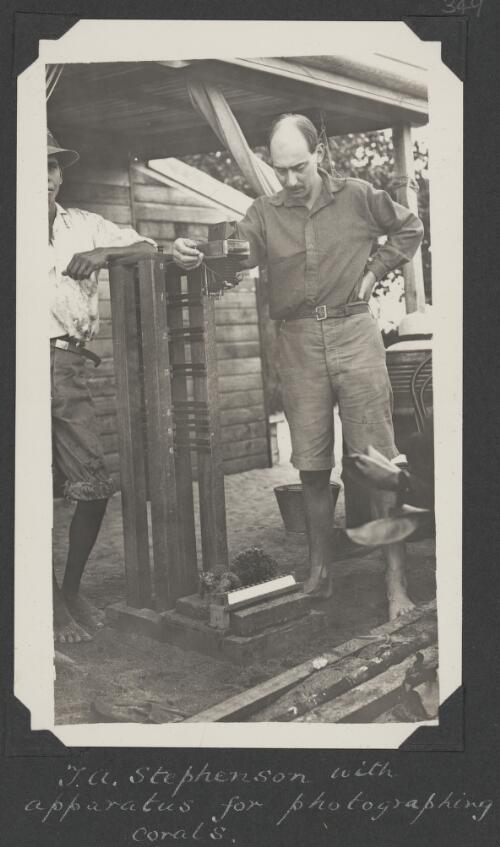 Thomas Stephenson with apparatus for photographing corals, Low Islands, Queensland, ca. 1928 [picture] / C.M. Yonge