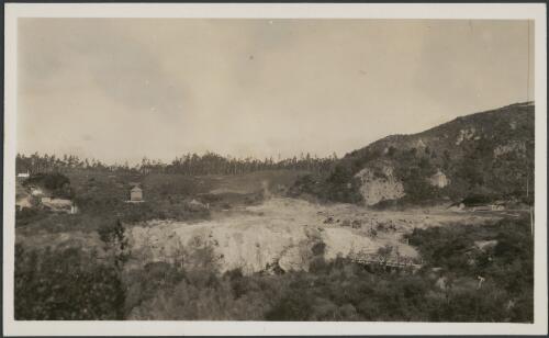 Distant view of the terraces at Waki, Rotorua, New Zealand, 1929, 2 [picture] / C.M. Yonge
