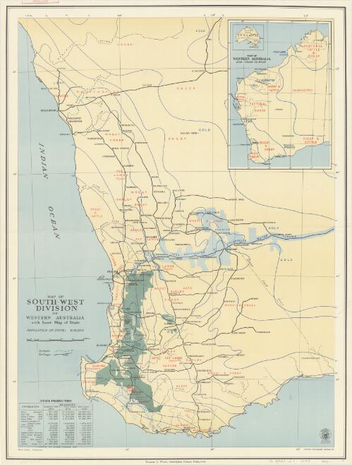 Map of South-West Division of Western Australia [cartographic material] : with inset map of state / Marie Fimister ; Dept. of Lands & Surveys Western Australia