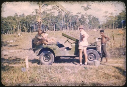 Dick O'Sullivan, Geoff Littler and Albert Speer on the way to inspect the new hospital site at Saiho, Papua New Guinea, 1951 [transparency] / Albert Speer