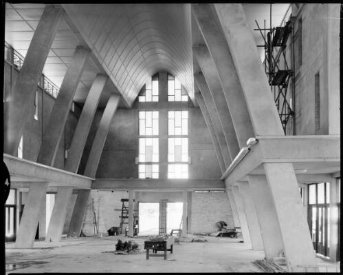[Interior view of the Catholic church building under construction, Northern Territory, 1 May 1962, 1] [picture] / John Mulligan