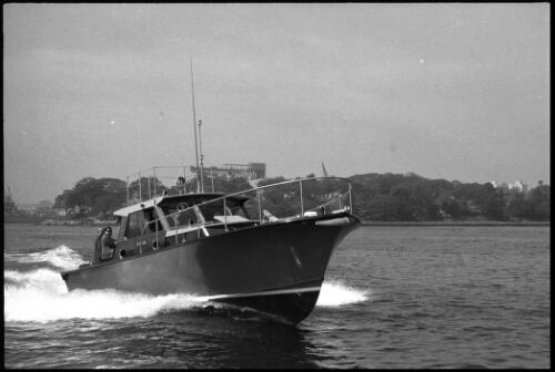 New police launch Nemesis which will be used to combat drug trafficking cruising on Sydney Harbour, 6 June 1966 [2] [picture] / John Mulligan