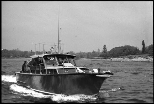 New police launch Nemesis which will be used to combat drug trafficking cruising on Sydney Harbour, 6 June 1966 [3] [picture] / John Mulligan