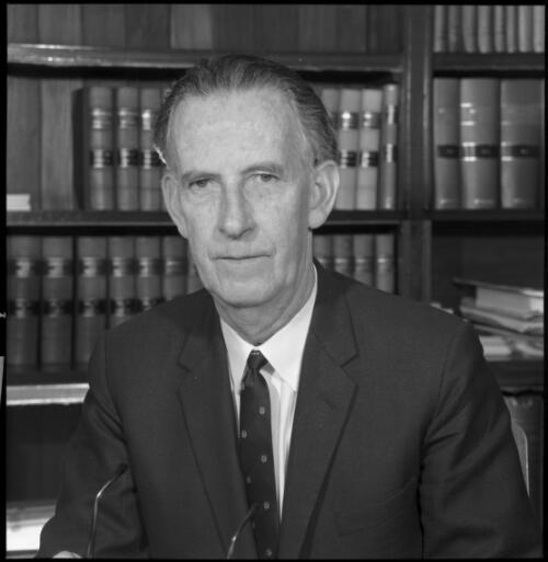 Portrait of Mr Justice Cyril Ambrose Walsh seated in chambers, 20 May 1965 [4] [picture] / John Mulligan