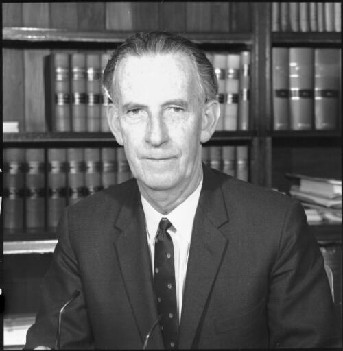 Portrait of Mr Justice Cyril Ambrose Walsh seated in chambers, 20 May 1965 [6] [picture] / John Mulligan