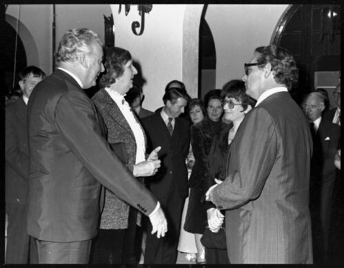 Gough and Margaret Whitlam in conversation with unidentified couple at the opening of Roxy Theatre, Hoyts, George Street, Parramatta, 1976 [picture] / John Mulligan