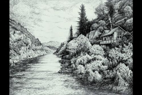 Etching of Cataract Gorge From King's Basin (copy of print) [picture] / Spurling