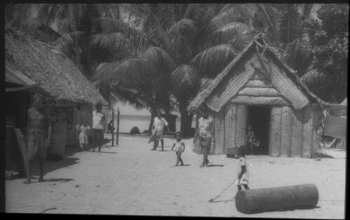Houses with adults and children Carteret Islands, Papua New Guinea, 1960 [picture] / Terence and Margaret Spencer