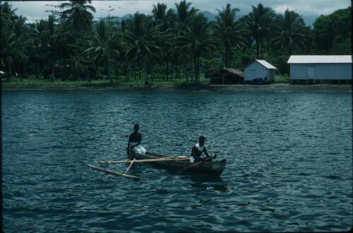 Coastline and Islanders in a canoe (2) Bougainville Island, Papua New Guinea, 1960 [picture] / Terence and Margaret Spencer