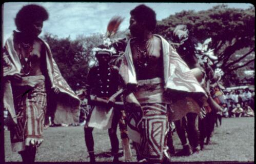 Decorative dancing at the Independence Day Celebration (5) Port Moresby, Papua New Guinea, 1975 [picture] / Terence and Margaret Spencer