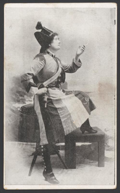 [Unidentified woman dressed in Napoleonic uniform] [picture]