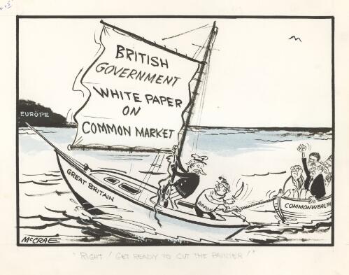 "Right! Get ready to cut the painter!" [Prime Minister Edward Heath to Geoffrey Rippon - negotiating British membership to the European Common Market via the 1971 White Paper] [picture] / McCrae