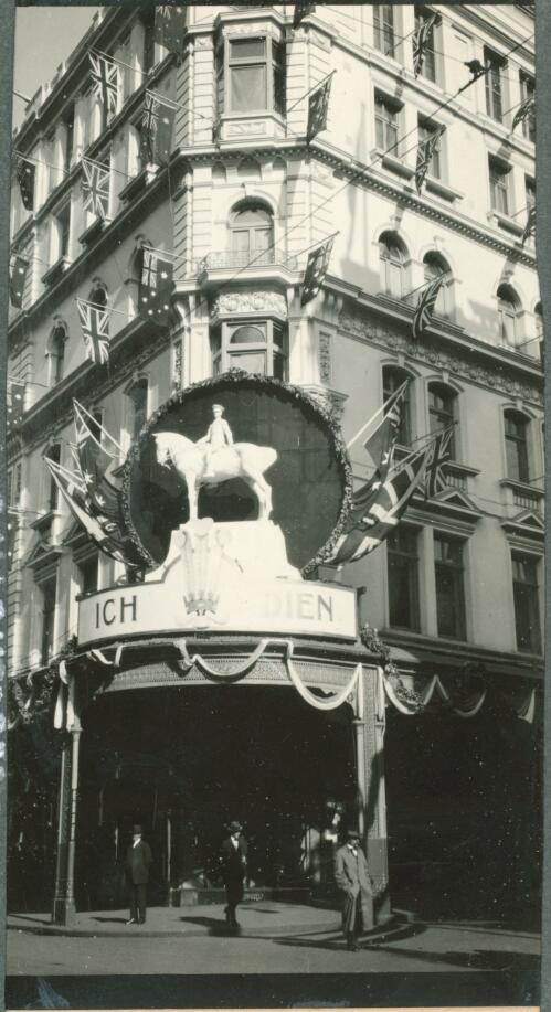 [David Jones building in Sydney decorated for the visit of H.R.H. the Prince of Wales, June - July 1920] [picture]