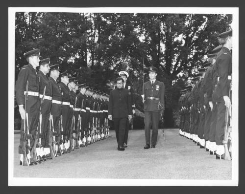 High Commissioner for Bangladesh in Australia, Mr Hossein Ali, inspects the guard of honour at Government House, Canberra, after presenting his letters of credence, 1972 [picture] / Australian Information Service